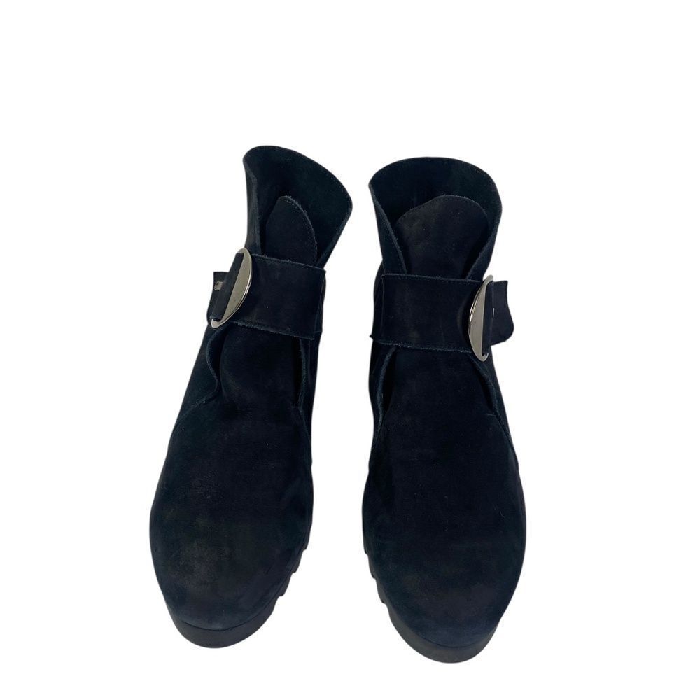 Archies 41 US 9 Black suede booties w/lug soles , silver tone buckle